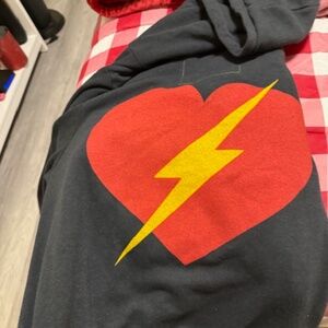Large Aviator nation zip up charcoal hoodie with heart and lightening bolt